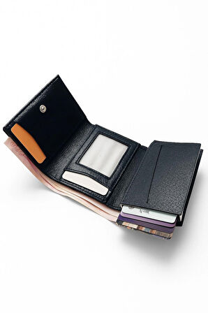 NEWİSH POLO RFİD ÖZELLİKLİ PATLI MEKANİZMALI CÜZDAN KARTLIK -DOKULU SUNİ DERİ LACİVERT