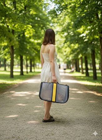 NEWFULL KEDİ TAŞIMA ÇANTASI SEYAHAT EVCİL HAYVAN ÇANTASI FİLELİ BÜYÜK BOY SARI