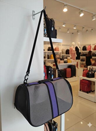 NEWFULL KEDİ TAŞIMA ÇANTASI SEYAHAT EVCİL HAYVAN ÇANTASI FİLELİ BÜYÜK BOY LACİVERT