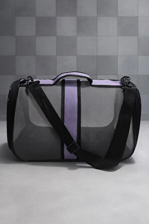 NEWFULL KEDİ TAŞIMA ÇANTASI SEYAHAT EVCİL HAYVAN ÇANTASI FİLELİ BÜYÜK BOY LİLA