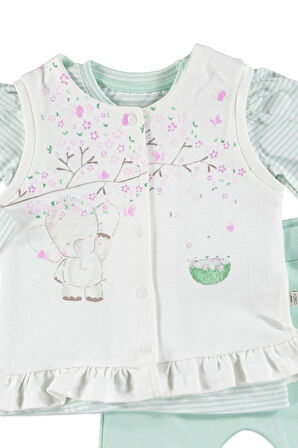 Bebek The Elephant In The Swing Yelek Pijama Alt Üst 3lü Takım