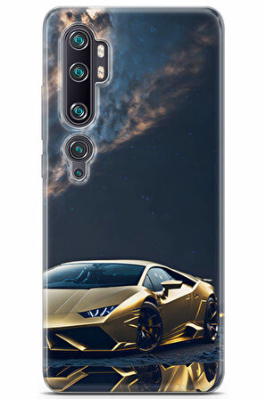 Xiaomi Mi Note 10 Pro uyumlu Otomoto 37 Parlak Baskılı Gece Altın Aventador