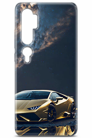 Xiaomi Mi Note 10 Pro uyumlu Otomoto 37 Parlak Baskılı Gece Altın Aventador