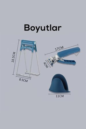 Evimdeyokyok Fırın Eldiveni Tutacak Mutfak Seti Mavi 4 Parça