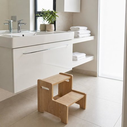 Ahşap Çift Basamaklı Yükseltici Tabure, Çok Amaçlı Ev ve Banyo Basamağı, Dayanıklı Ahşap Tasarım