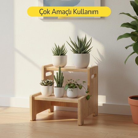 Ahşap Çift Basamaklı Yükseltici Tabure, Çok Amaçlı Ev ve Banyo Basamağı, Dayanıklı Ahşap Tasarım