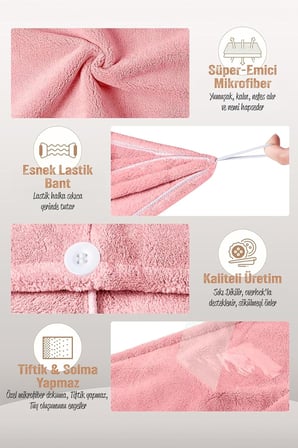 Mikrofiber Saç Havlusu Süper Emici Hızlı Kuruyan Türban Saç Havlusu Şapkası – Uzun Kıvırcık Kalın Saçlar İçin Duş Saç Kurutma Havlusu, Plaj Havuz Banyo Kullanım (2li Pembe)