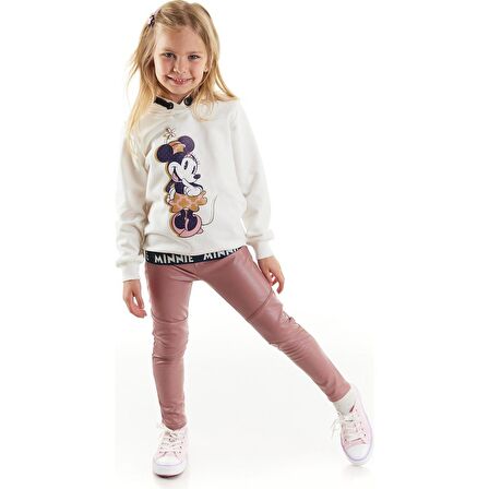 Minnie Mouse Minnie Lisanslı Kız Çocuk Kapüşonlu Sweatshirt ve Deri Tayt 2'li Takım 20189