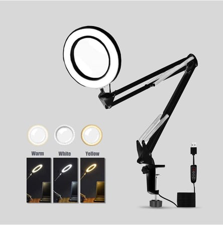 Masa Üstü Büyüteç Ayarlanabilir Işıklı Tamir Hobi Güzellik Merkezi 160mm 5X Siyah - AL2451
