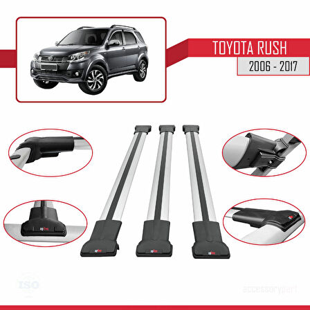Toyota Rush 2006-2017 Arası ile Uyumlu FLY Model Ara Atkı Tavan Barı Gri 3 Adet