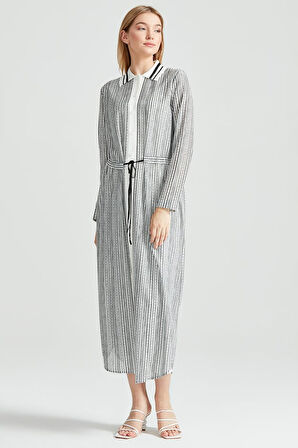 Kadın Sırtı Yazı Detaylı Kroşe Maxi Tunik - Siyah | 1