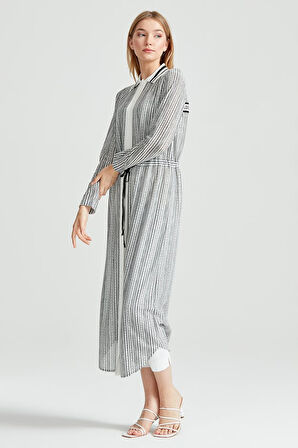 Kadın Sırtı Yazı Detaylı Kroşe Maxi Tunik - Siyah | 1