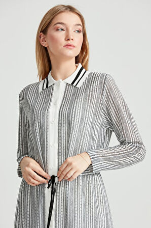 Kadın Sırtı Yazı Detaylı Kroşe Maxi Tunik - Siyah | 1