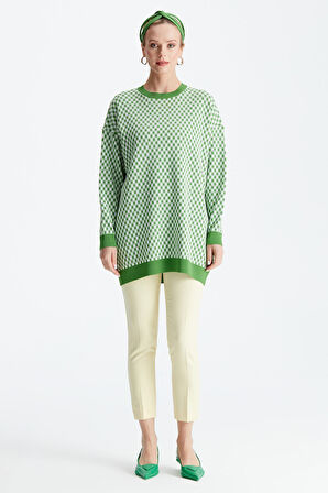Kadın Pötikareli Rayon Tunik - Benetton Yeşili | 2