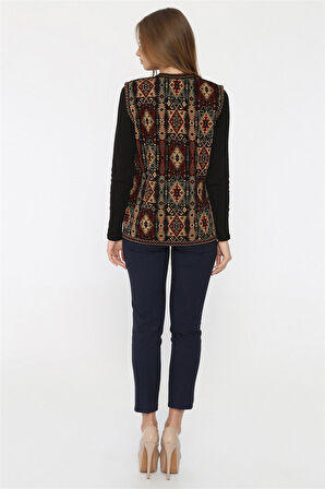 Kadın Çok Renkli Etnik Desenli Cepli Kilim Yelek