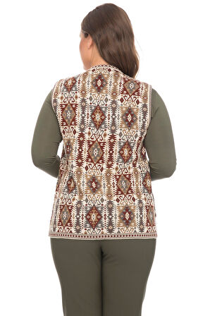 Kadın Taş Etnik Desenli Cepli Kilim Yelek