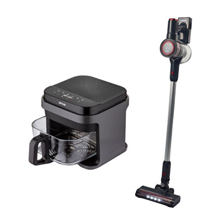 Onvo Set Uydu Alıcılı 32'' tv Cam Airfryer ve Dikey Şarjlı Süpürge 