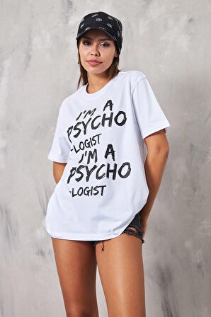 The Champ I'm A Psycho Logıst Yazılı Oversize Beyaz Kadın T-Shirt 