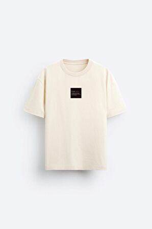 The Champ Bisiklet Yaka Syzygy Yazılı Oversize Ekru Erkek T-shirt