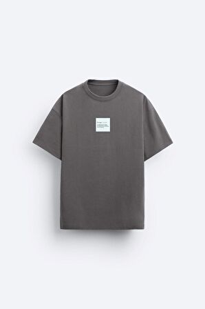 The Champ Bisiklet Yaka Syzygy Yazılı Oversize Füme Erkek T-shirt