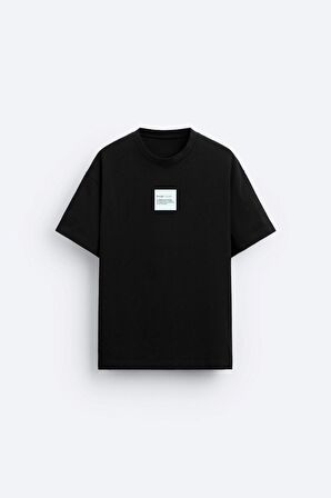 The Champ Bisiklet Yaka Syzygy Yazılı Oversize Siyah Erkek T-shirt