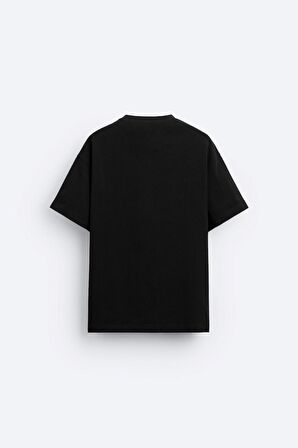 The Champ Bisiklet Yaka Syzygy Yazılı Oversize Siyah Erkek T-shirt