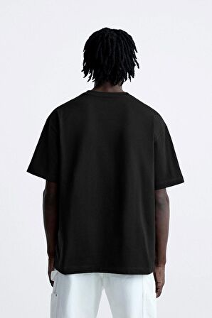 The Champ Bisiklet Yaka Syzygy Yazılı Oversize Siyah Erkek T-shirt