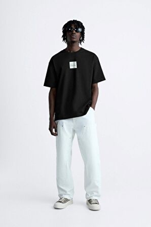 The Champ Bisiklet Yaka Syzygy Yazılı Oversize Siyah Erkek T-shirt