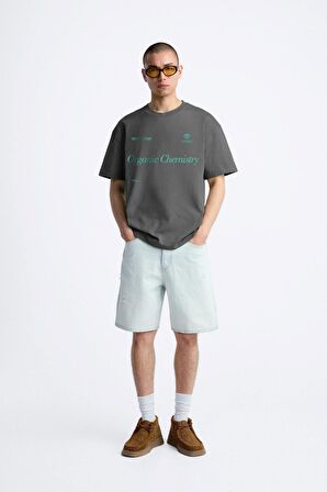 The Champ Bisiklet Yaka Organik Chernistry Yazılı Oversize Füme Erkek T-shirt