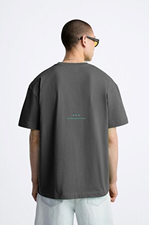 The Champ Bisiklet Yaka Organik Chernistry Yazılı Oversize Füme Erkek T-shirt