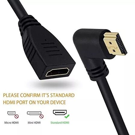 Anunnaki 90 Derece Sağ Açılı HDMI Uzatma Kablosu / Extender – 1 m / 4K Desteği