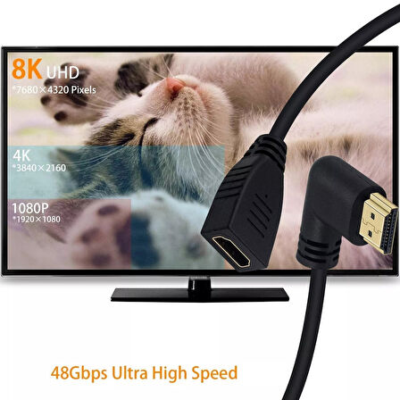 Anunnaki 90 Derece Sağ Açılı HDMI Uzatma Kablosu / Extender – 1 m / 4K Desteği