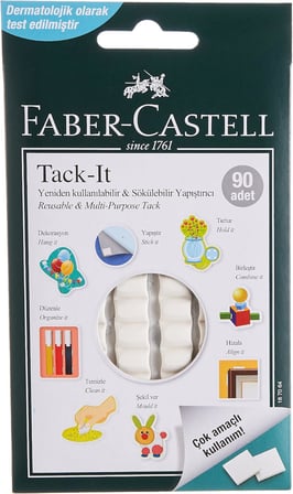 Faber-Castell Tack-it Beyaz, 50 gr, 90 Parça, Yeniden Kullanılabilir Hamur Yapıştırıcı, Sökülebilir ve İz Bırakmaz