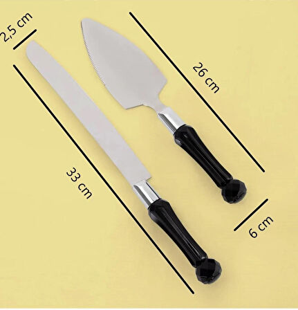 Rooc Kristal Saplı Pasta Spatula & Bıçak Servis Seti Siyah