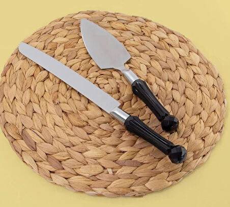 Rooc Kristal Saplı Pasta Spatula & Bıçak Servis Seti Siyah