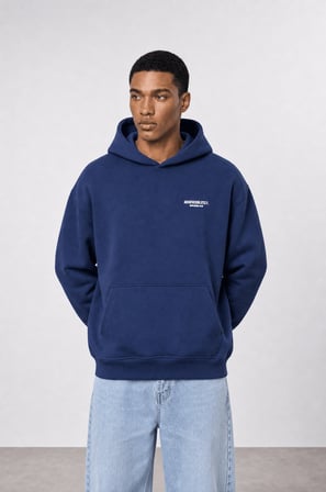 Erkek Absofuckinlutely Baskılı Oversize Hoodie Lacivert