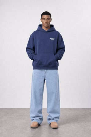 Erkek Absofuckinlutely Baskılı Oversize Hoodie Lacivert