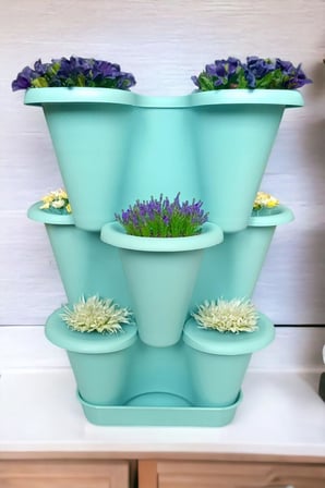 3 Katlı Şanslı Yonca Tasarımlı Dekoratif Saksı Seti, 26.5 x 26.5 cm, Çiçek ve Bitki Sebze Yetiştirme, Bahçe Salon Mutfak Saksı Seti (Kırmızı)