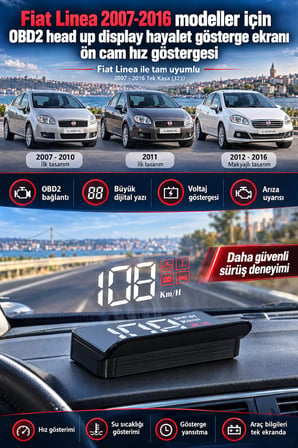 Fiat Linea 2007-2016 modeller için OBD2 head up display hayalet gösterge ekranı ön cam hız göstergesi