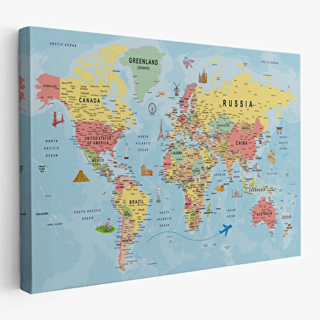 Harita Sepeti Dünya Haritası Tablo Son Derece Detaylı Dekoratif Okyanuslu-2019
