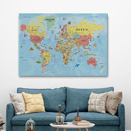 Harita Sepeti Dünya Haritası Tablo Son Derece Detaylı Dekoratif Okyanuslu-2019