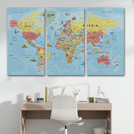 Harita Sepeti Dünya Haritası Tablo Son Derece Detaylı Dekoratif Okyanuslu-2019