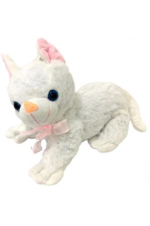Sesli Beyaz Kedi Peluş 33 Cm.