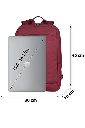 Beutel 15.6" - 16.1" Notebook Bilgisayar Laptop Sırt Çantası - Su Geçirmez Kumaş Ve Fermuarlı - Bordo