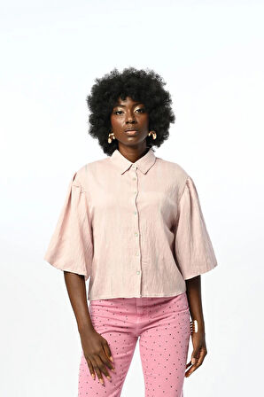 Kısa Kol Pudra Renk Gömlek