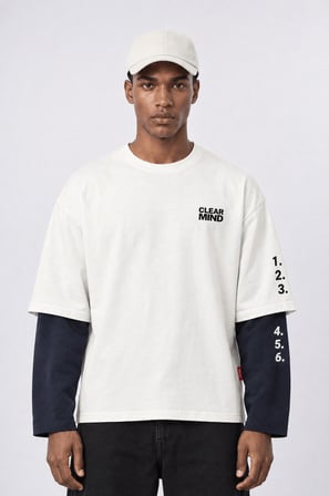 Erkek Double Sleeve Oversize Sweatshirt Ekru