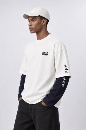 Erkek Double Sleeve Oversize Sweatshirt Ekru