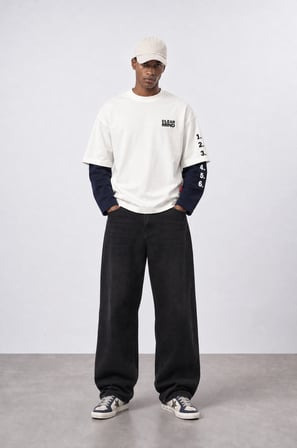 Erkek Double Sleeve Oversize Sweatshirt Ekru