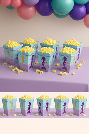 Mısır Kutusu Pırıltılı Deniz Kızı Temalı Pop Corn Kutusu Parti Malzemesi