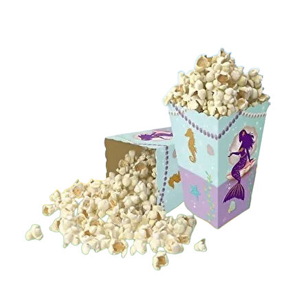 Mısır Kutusu Pırıltılı Deniz Kızı Temalı Pop Corn Kutusu Parti Malzemesi
